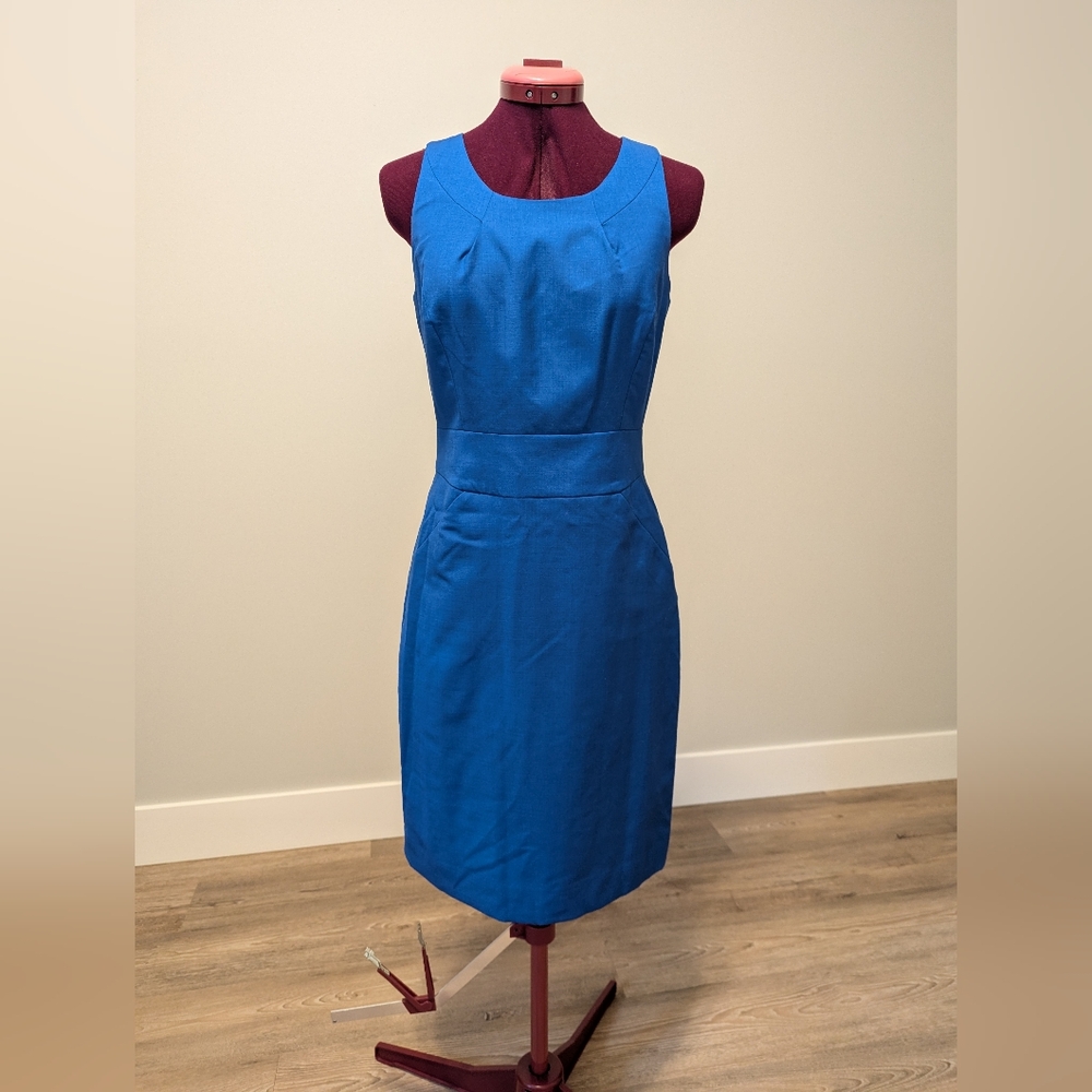 J. Crew Blue Sheath Midi Dress Scoop Neck Sleeveless